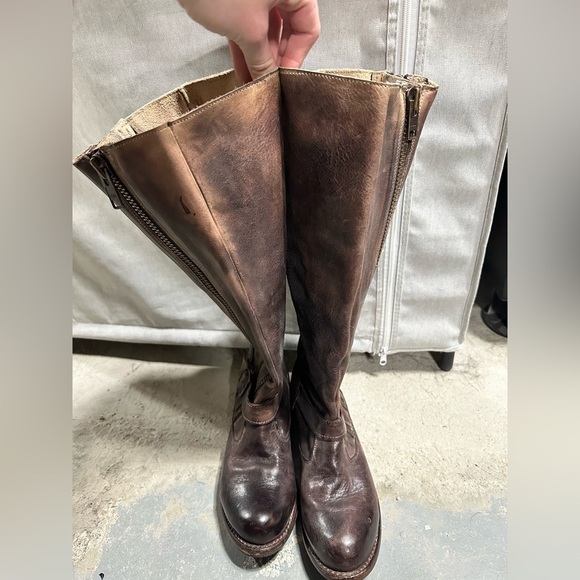 BED STU Cobbler Series Distressed Leather Tall Boot Double Zip Brown Size 8.5 - Picture 3 of 7